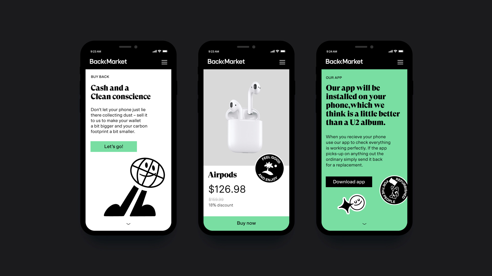 Back Market電子設備翻新服務商公司vi設計，APP設計